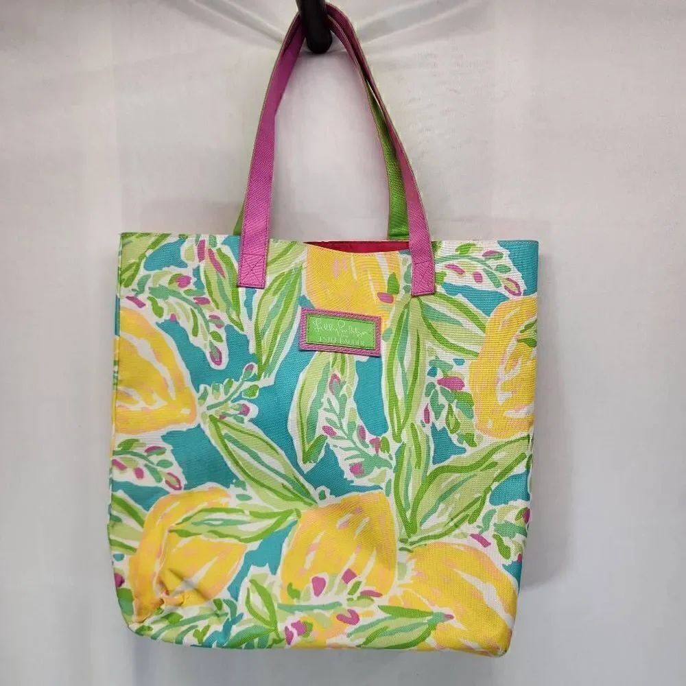 Lily Pulitzer For Estee Lauder Tropical Lemon Print Large Tote Bag
